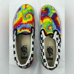 Vans Tie-Dye/Checkered Slip-On Shoes Womens Size 9